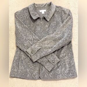 Christopher & Banks Gray Corduroy Collar Jacket Zipper Pockets Floral Soft XL